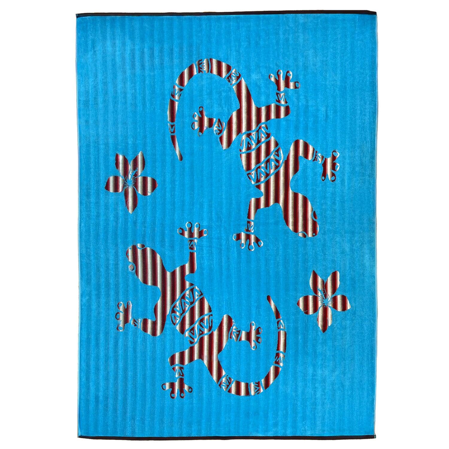 Le Comptoir De La Plage - Serviette De Plage Xl Éponge Velours Jacquard Bleu 140x180 400g/m² - Carvao - Serviette - Bleu - 48 Xl - Decathlon