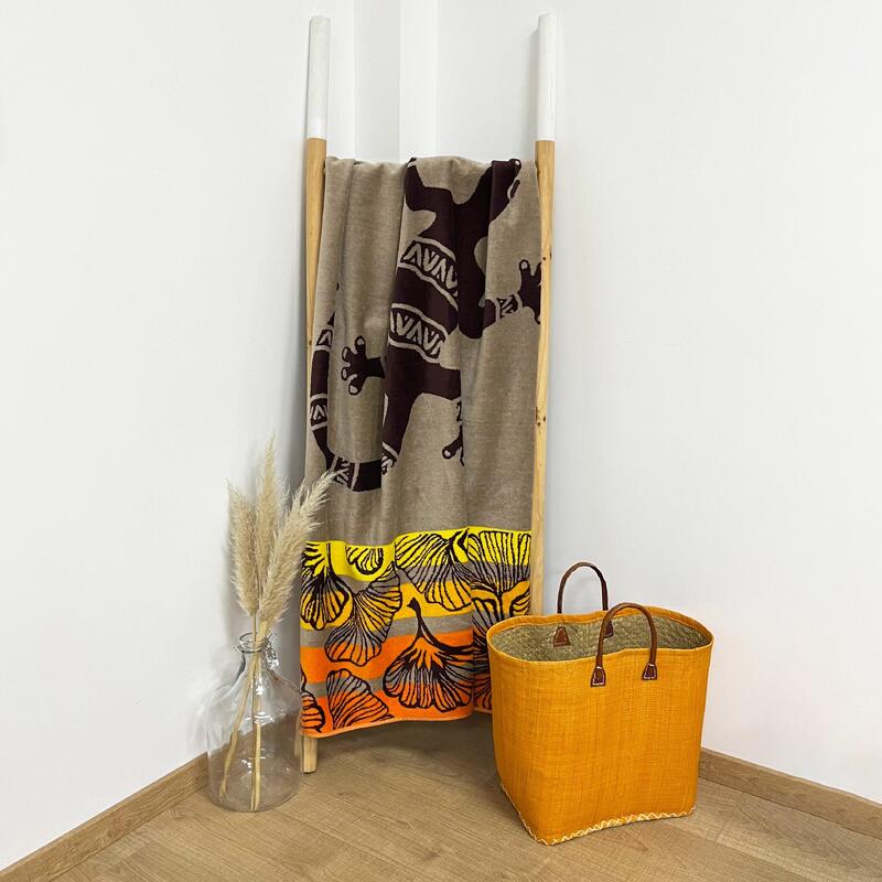 Serviette de plage éponge velours Jacquard Orange 100x175 470g/m² - Homok
