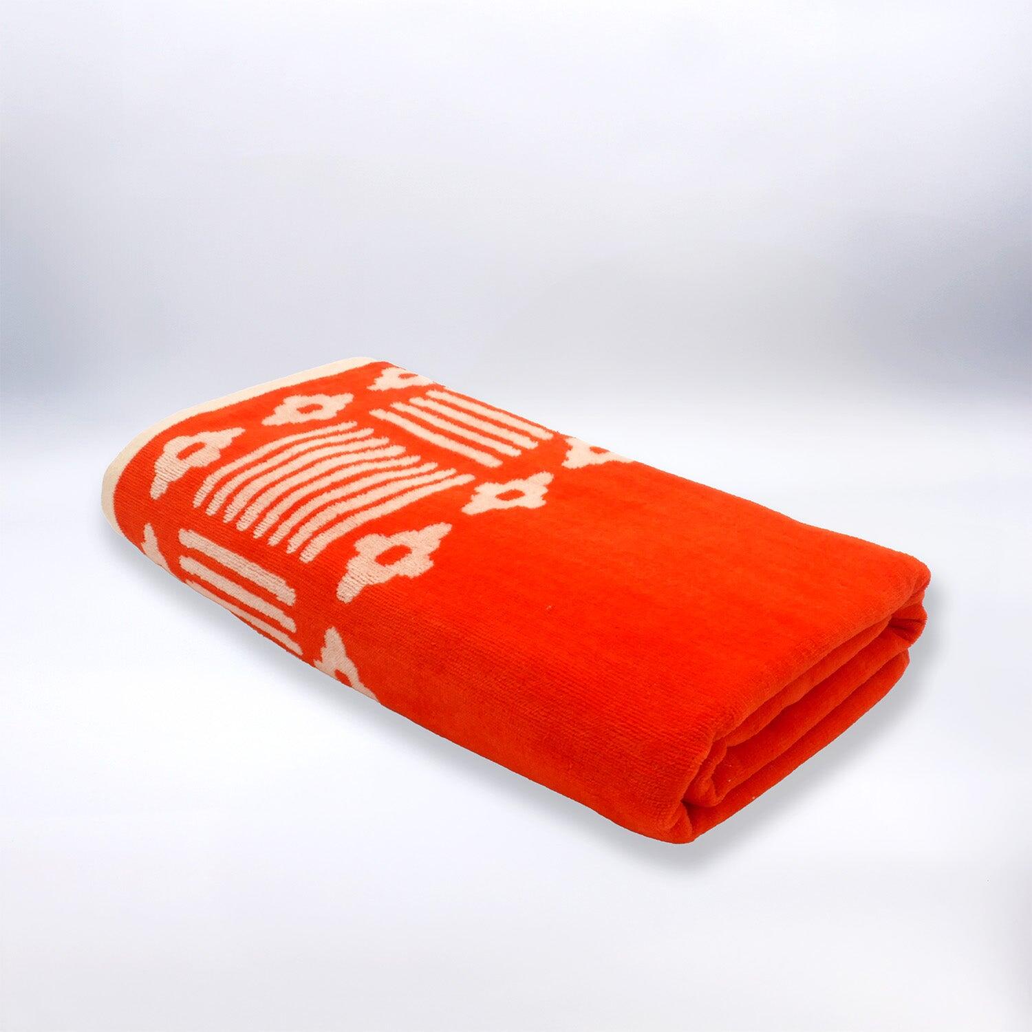 Strandlaken Badstof Velours Jacquard Oranje 90x170 400g/m² - Oranza 3/4