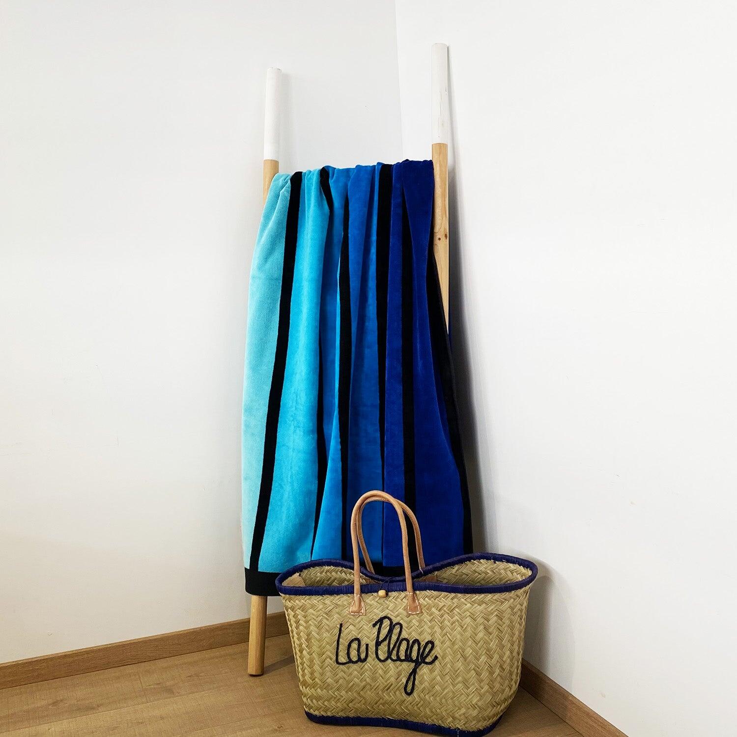 Serviette de plage éponge velours Jacquard - Happy Blue - 100x175cm - 470g/m² 2/4