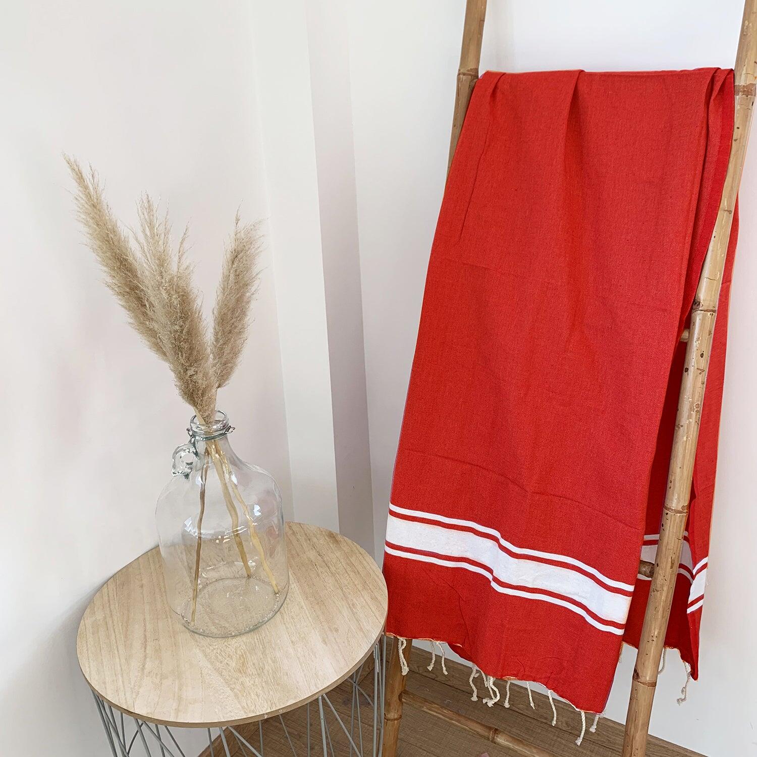 Telo da hammam tradizionale semplice Rosso 100x200 190g/m² - Kozo Rosso 2/3