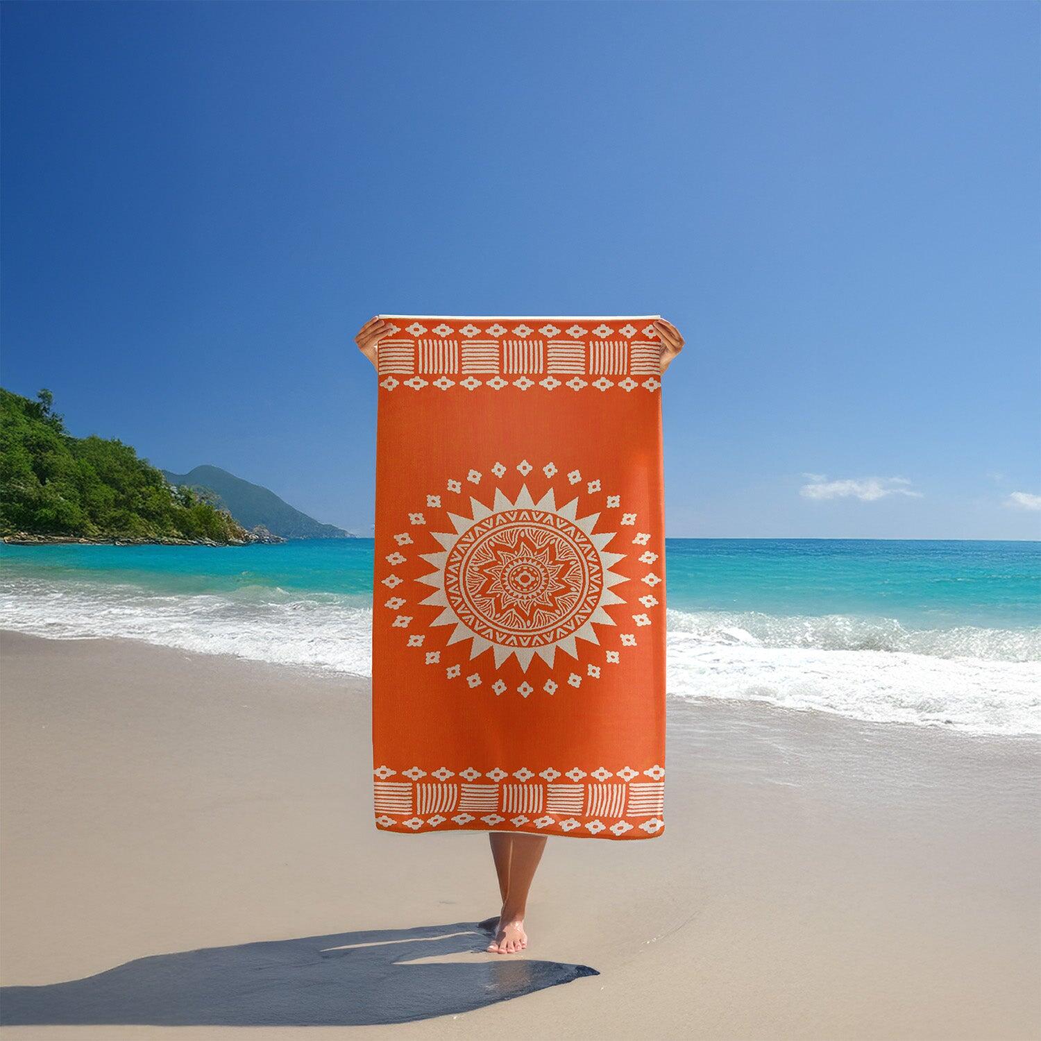 Strandlaken Badstof Velours Jacquard Oranje 90x170 400g/m² - Oranza 2/4