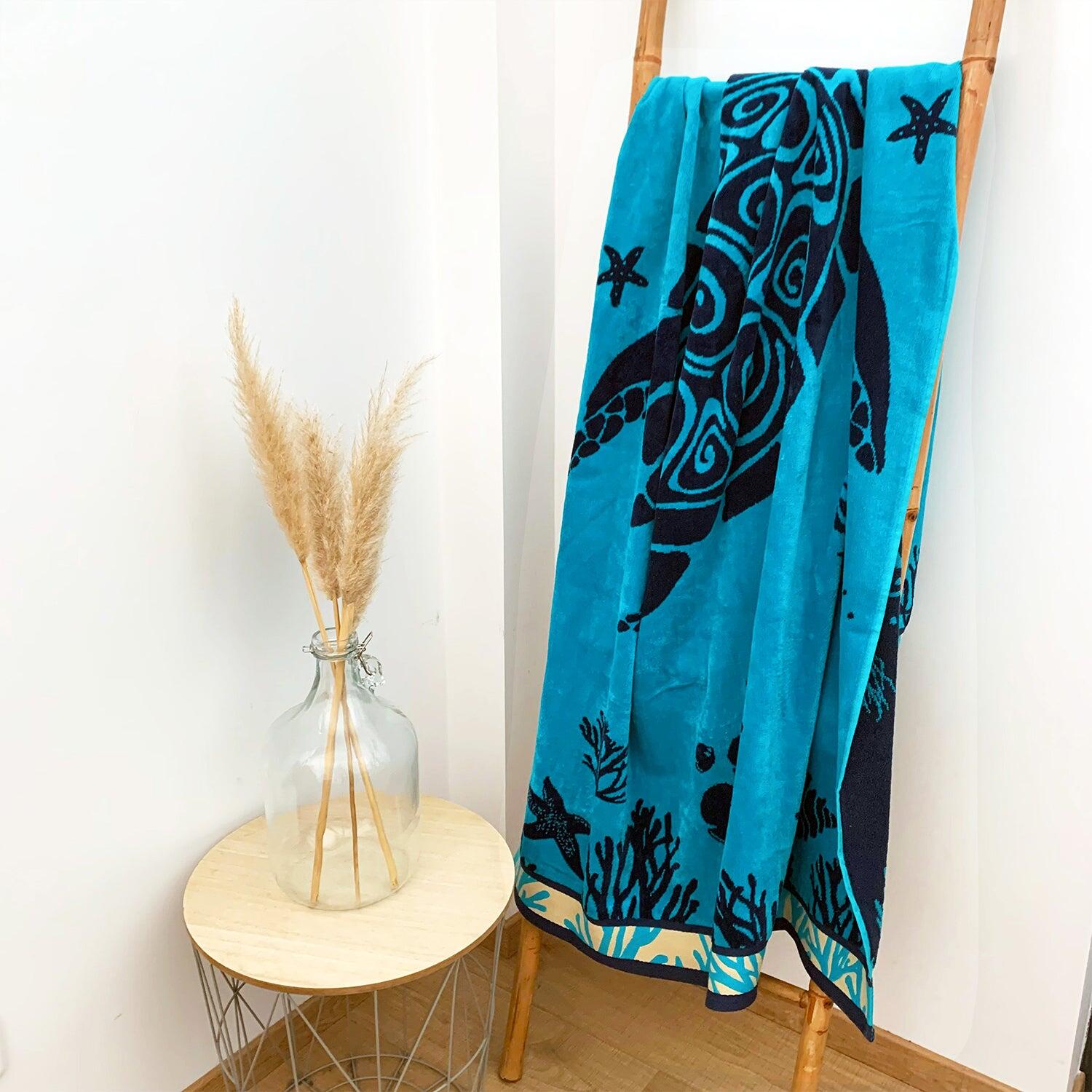 Strandlaken Badstof Velours Jacquard Blauw 100x175 470g/m² - Princesa 2/4