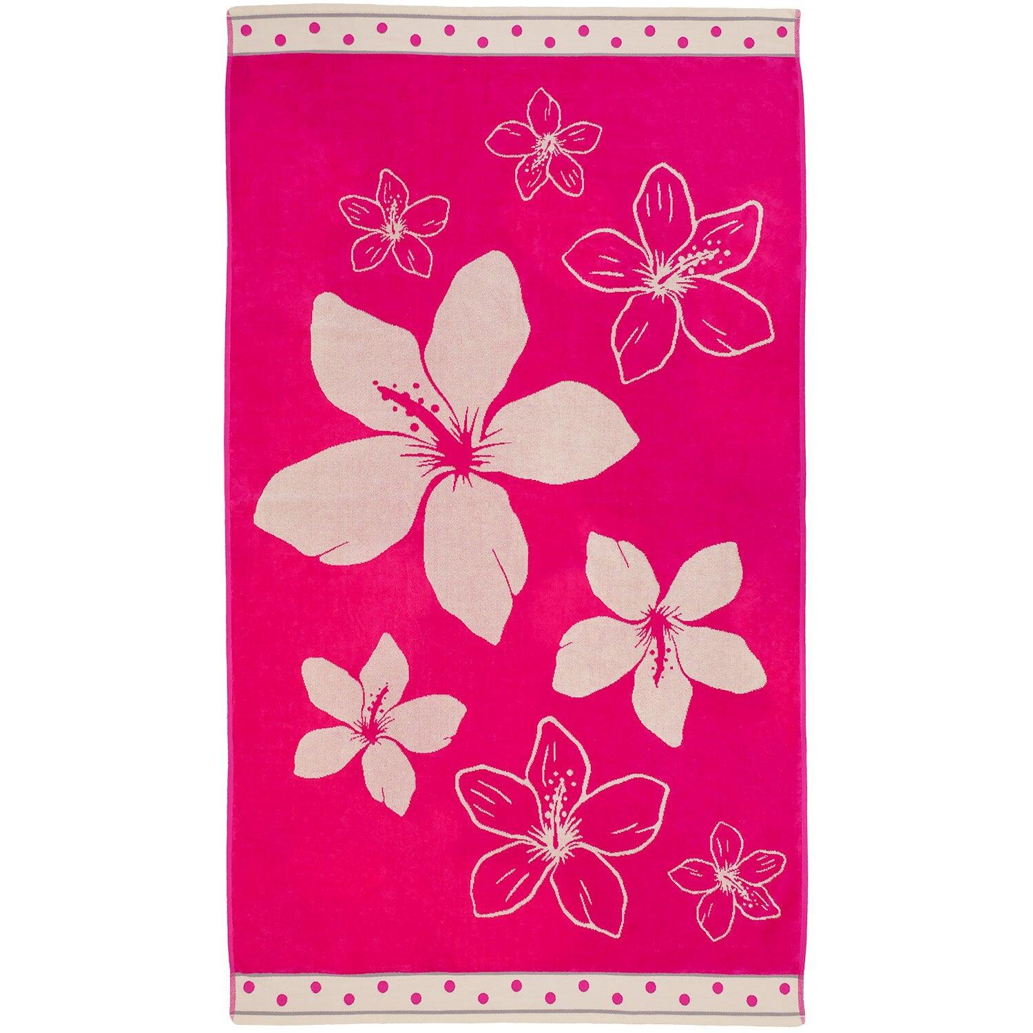 LE COMPTOIR DE LA PLAGE Strandlaken Badstof Velours Jacquard Roze 100x175 470g/m² - Wasaga