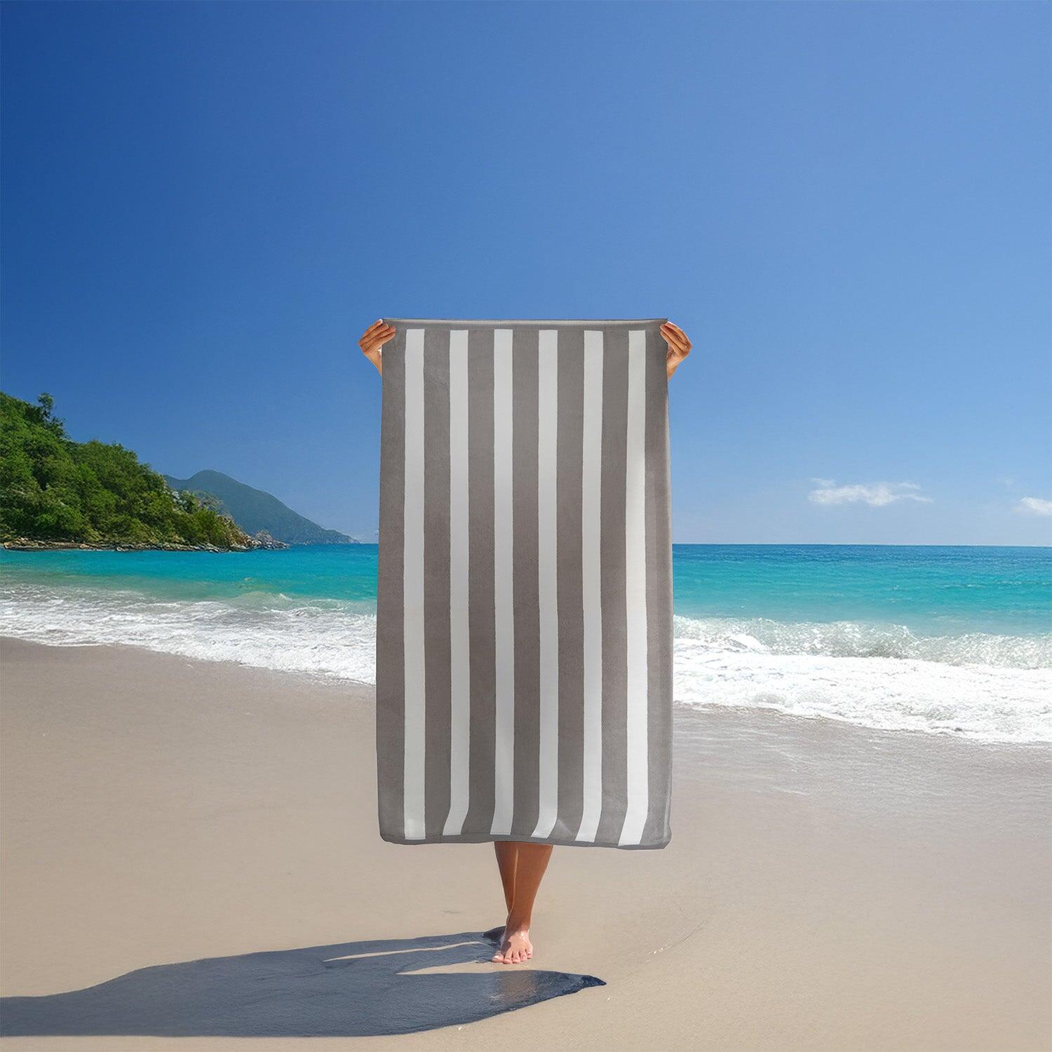 Serviette de plage éponge velours Jacquard - Bahia Taupe - 100x175cm - 470g/m² 2/4
