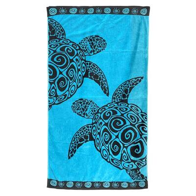 Telo mare in spugna velour Jacquard - Turquoise Turtle - 100x175 cm - 470 g/m²