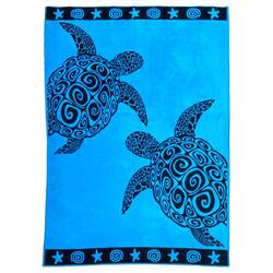 Serviette de plage XL éponge velours Jacquard Bleu 140x180 - Turquoise Turtles