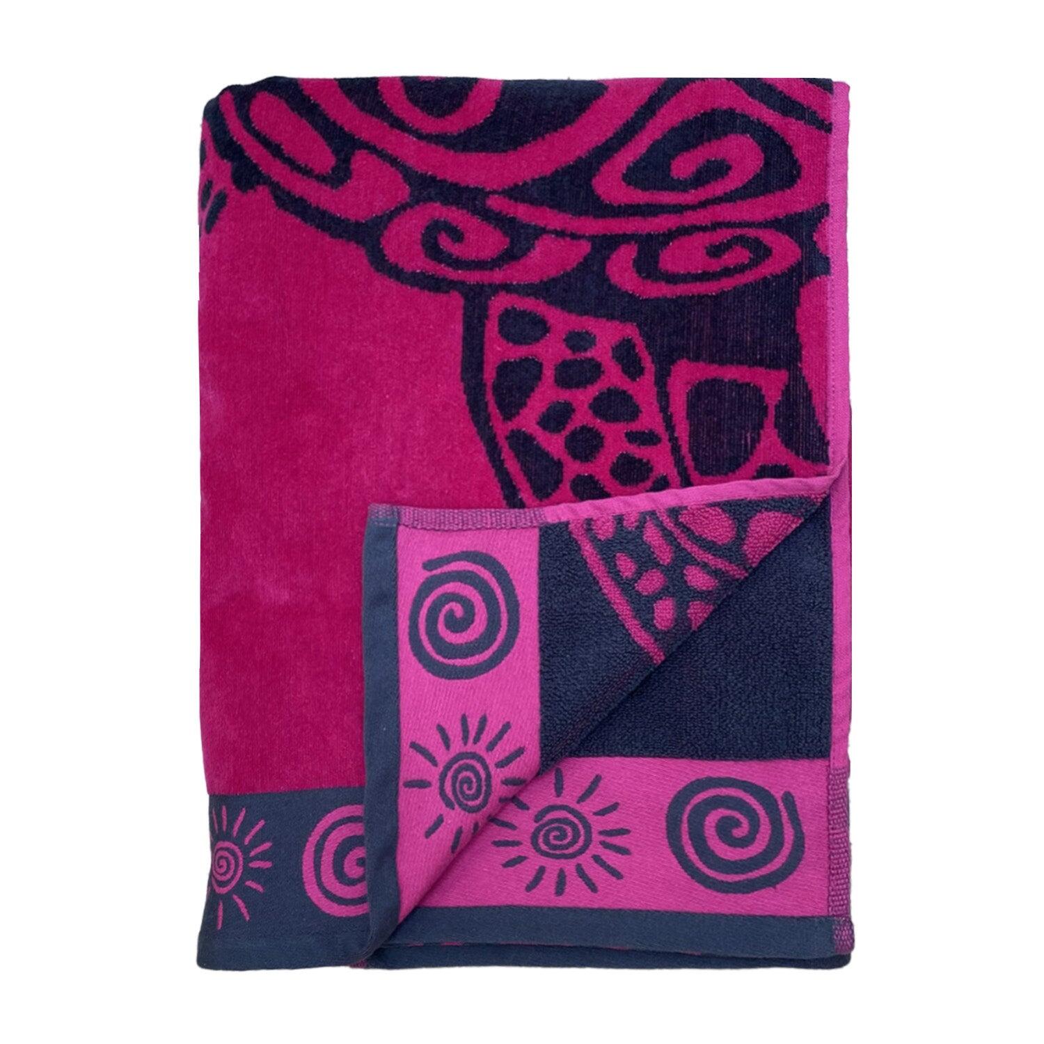 Serviette de plage éponge velours Jacquard Rose 100x175 - Fuchsia Turtle 3/3