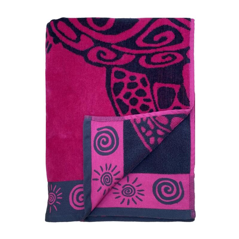 Serviette de plage éponge velours Jacquard Rose 100x175 - Fuchsia Turtle