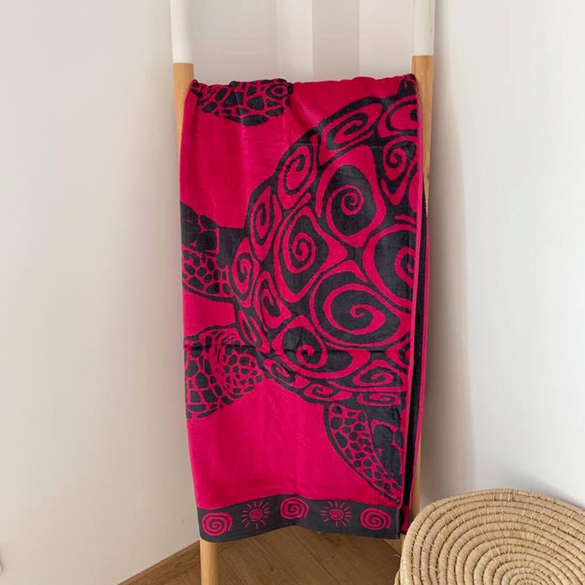 Serviette de plage éponge velours Jacquard Rose 100x175 - Fuchsia Turtle 2/3