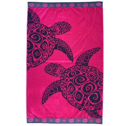 Serviette de plage éponge velours Jacquard Rose 100x175 - Fuchsia Turtle