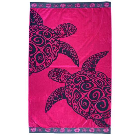 Serviette de plage éponge velours Jacquard Rose 100x175 - Fuchsia Turtle