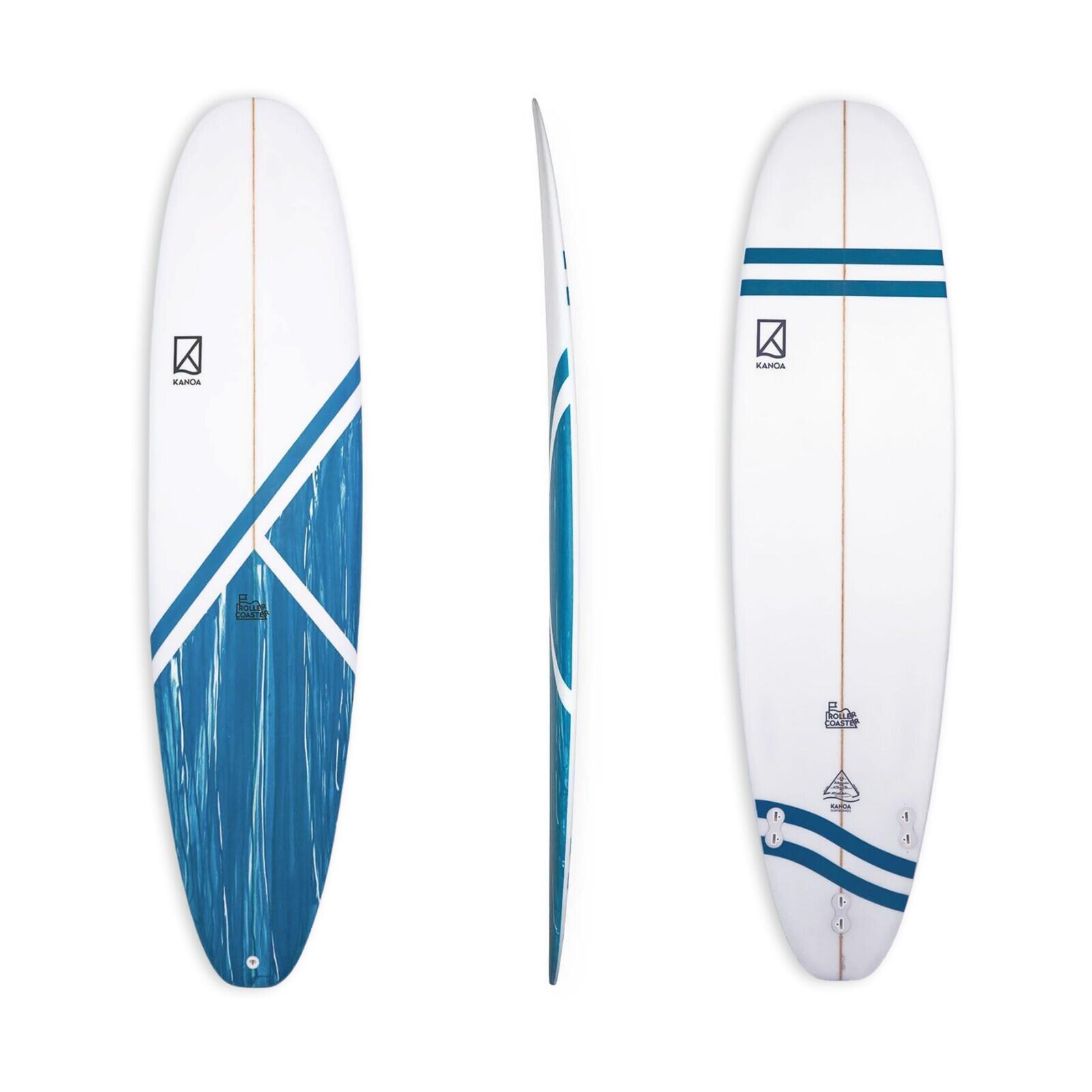 Kanoa Surfboards - Rollercoaster 7'2 - Mini Malibu Planche De Surf - Planche De Surf - Blanc|bleu - Decathlon