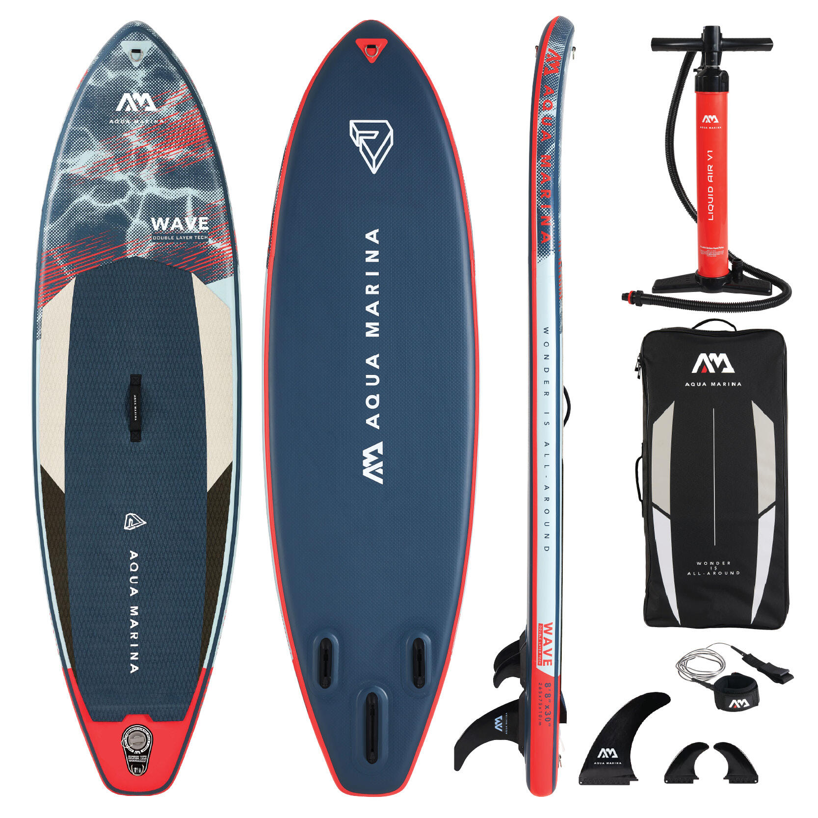AQUA MARINA AQUA MARINA WAVE 8'8" BT-22WA SUP opblaasbaar board Marineblauw met print