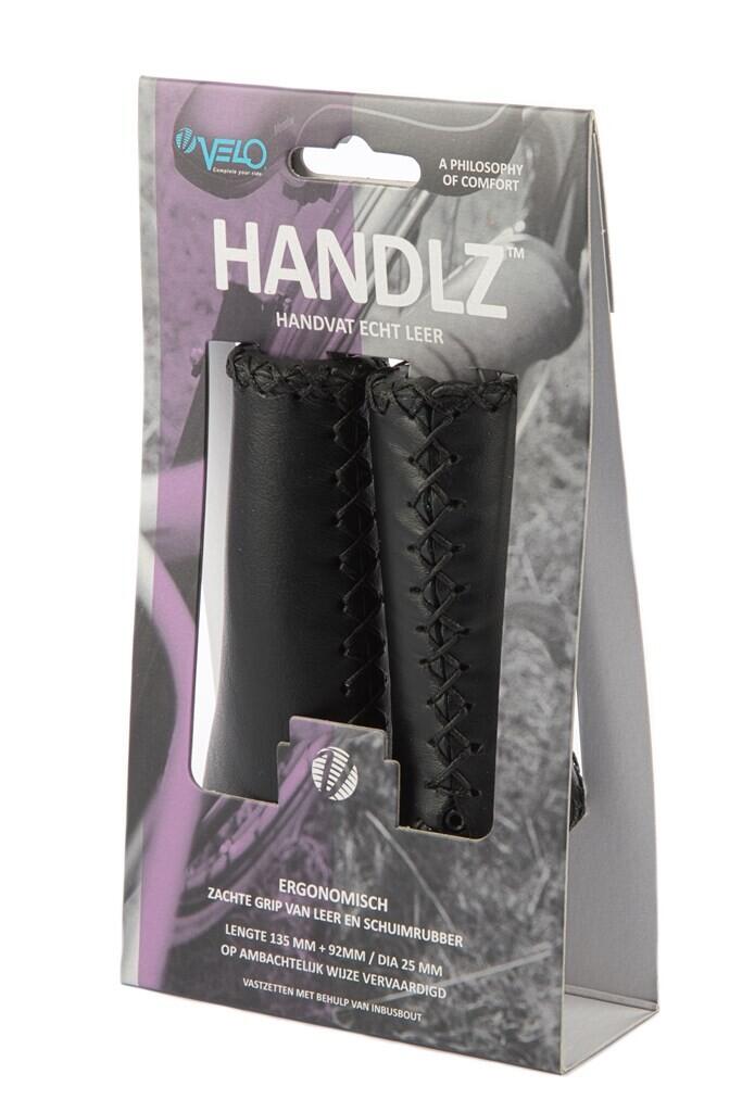 Ergonomische Velo Handvatten van Echt Leer 135mm Zwart 2/4