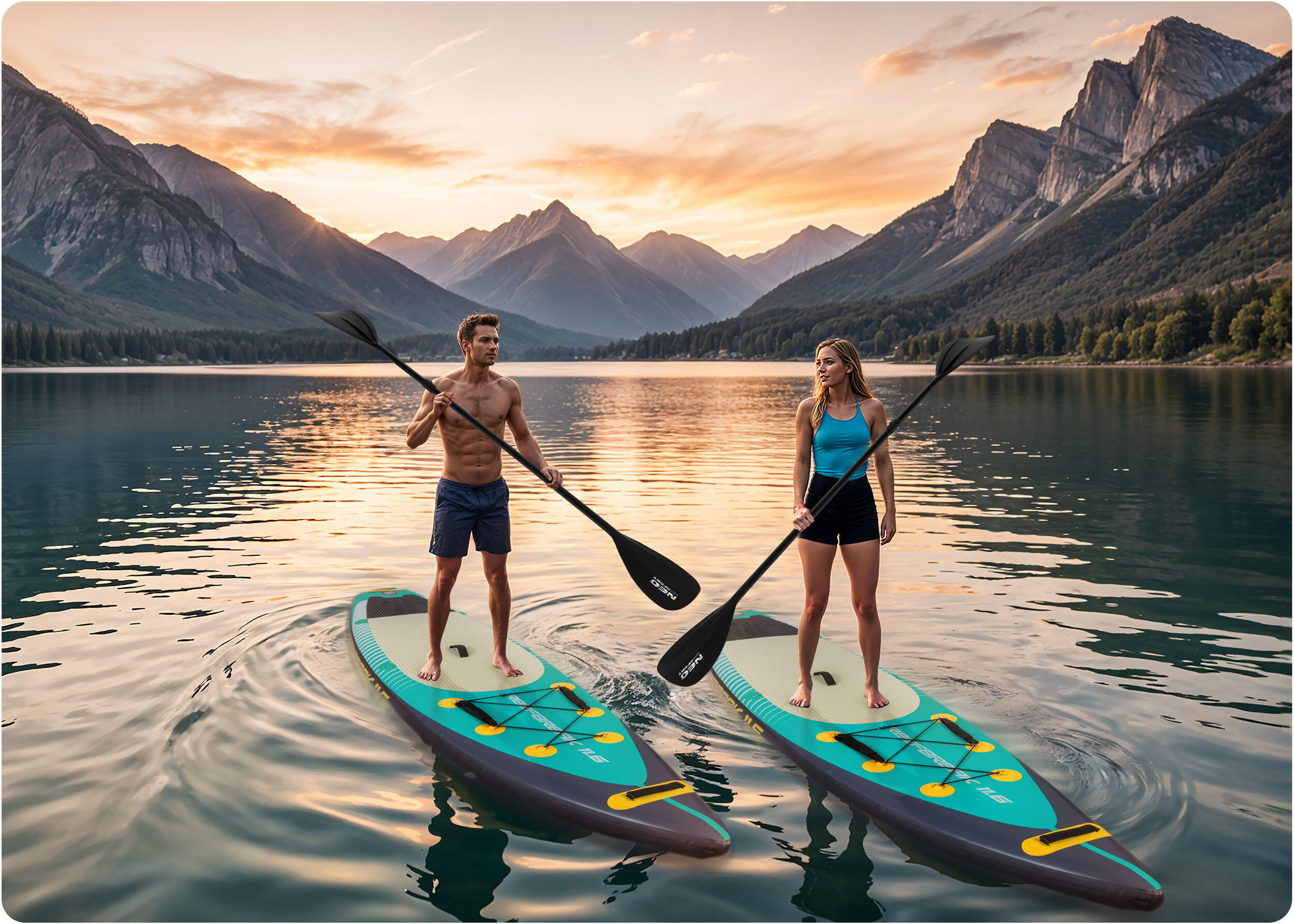 NEO-SPORT Aufblasbar Stand Up Paddle Board SUP Board KommplettSet 350 cm 6/7