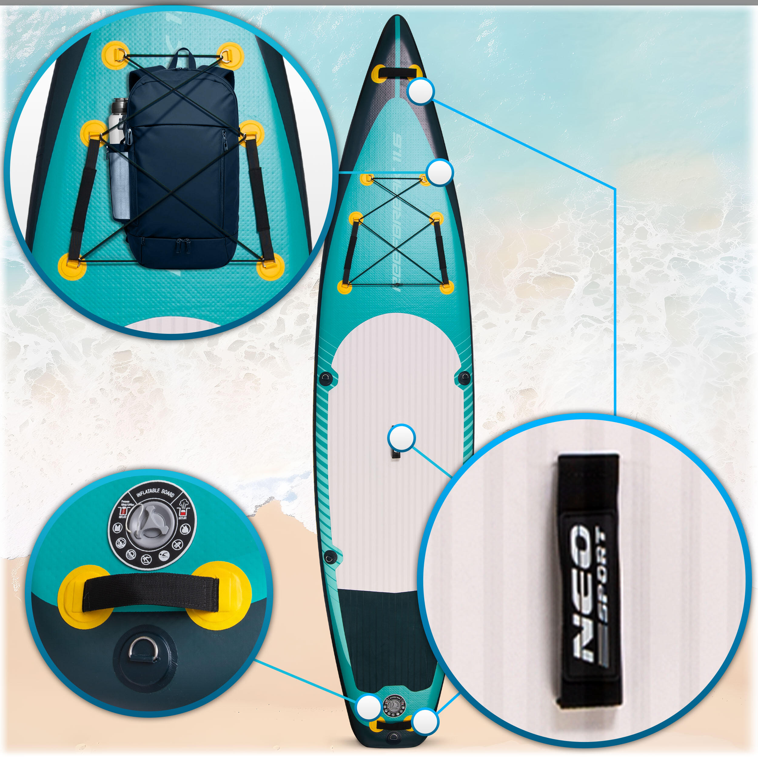 NEO-SPORT Aufblasbar Stand Up Paddle Board SUP Board KommplettSet 350 cm 3/7