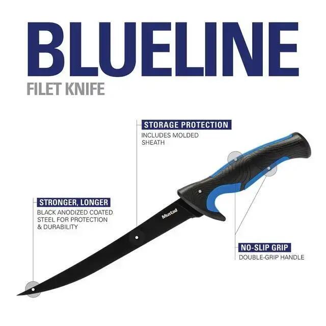Nóż Mustad z ostrzem teflonowym 20,3 cm z pochewką 6/6