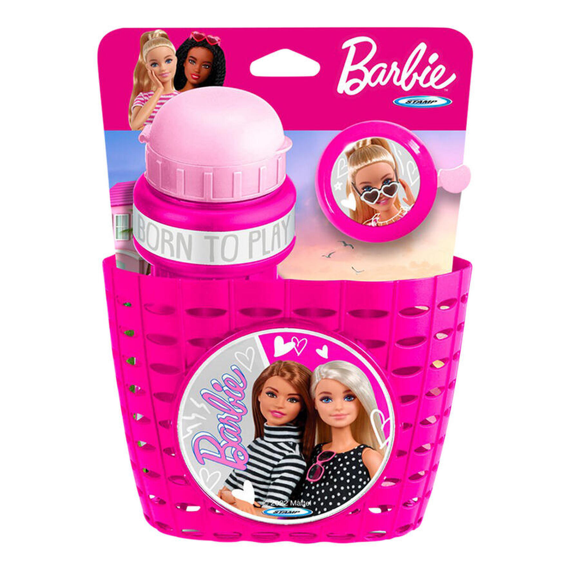 Set trei accesorii pentru bicicleta copii, cos, sonerie si sticla apa, Barbie