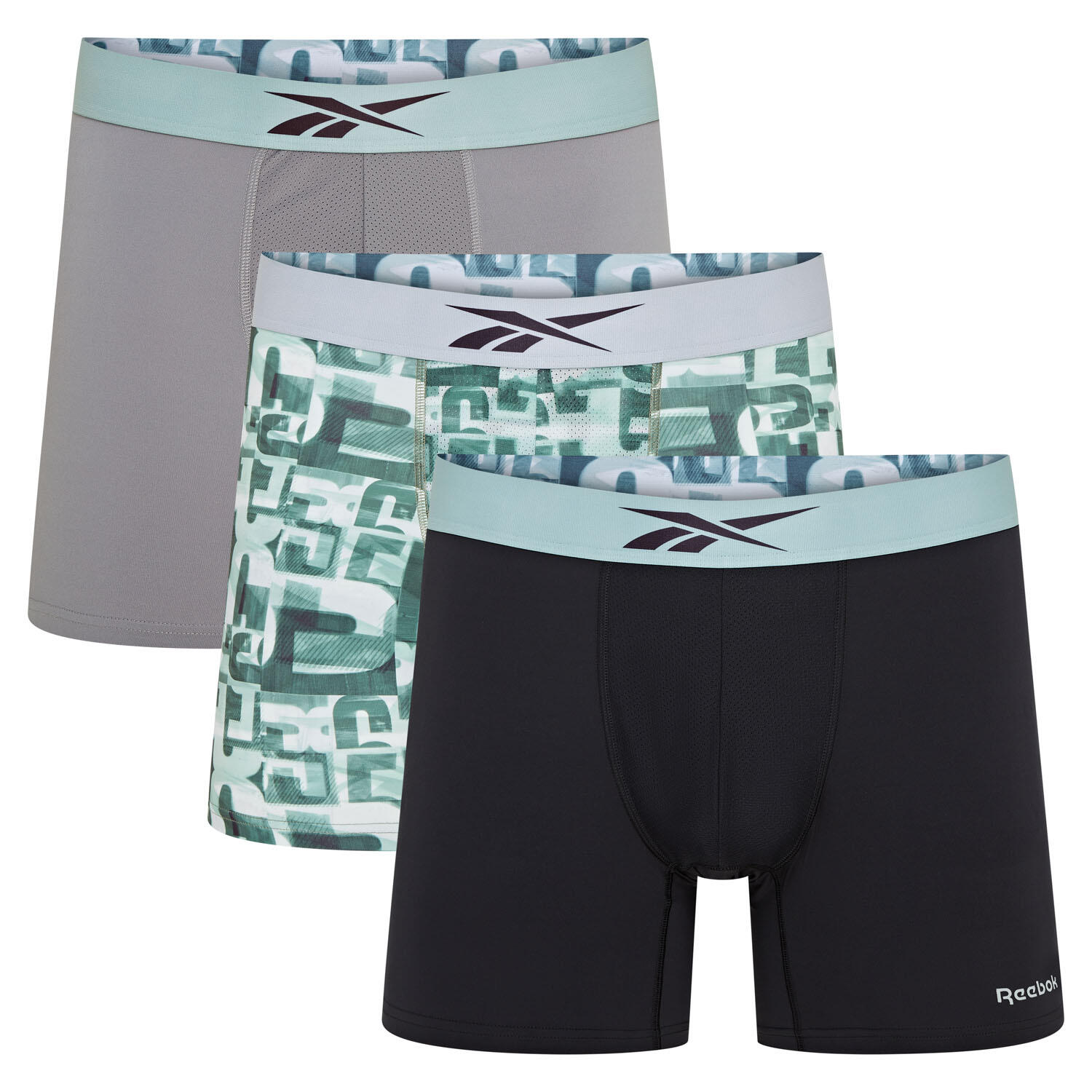 REEBOK Mens Reebok Sports Trunks Medium Length SHAND - Black/Hybrid Green/Grey