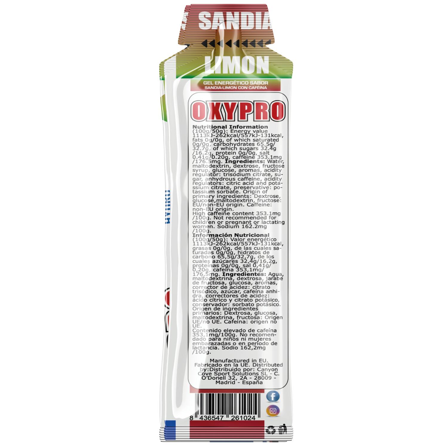 ENERGY GEL XTREME sabor Sandía Limón con 176mg Cafeína-Caja x 12 3/4