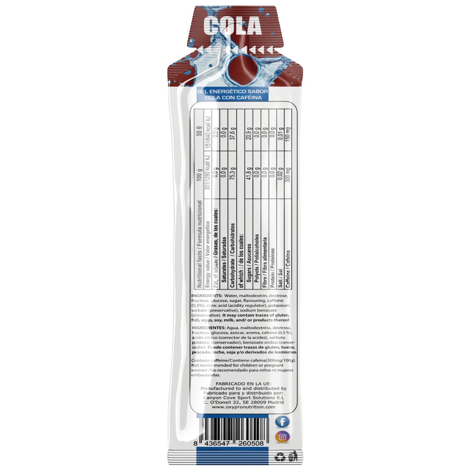 ENERGY GEL sabor Cola con 150mg Cafeína-Caja x 12 3/3