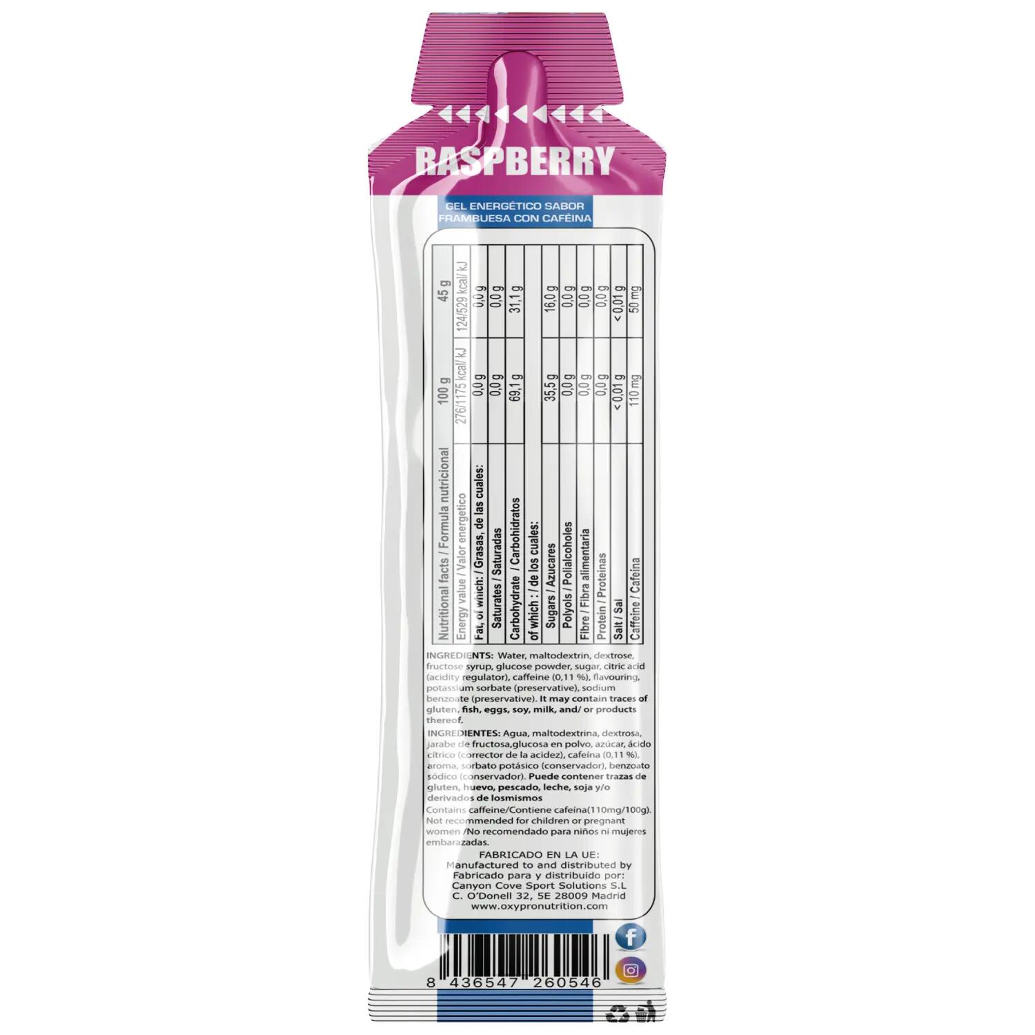 OXYPRO ENERGY GEL sabor Frambuesa con 50mg Cafeína Caja x 16 geles 3/3