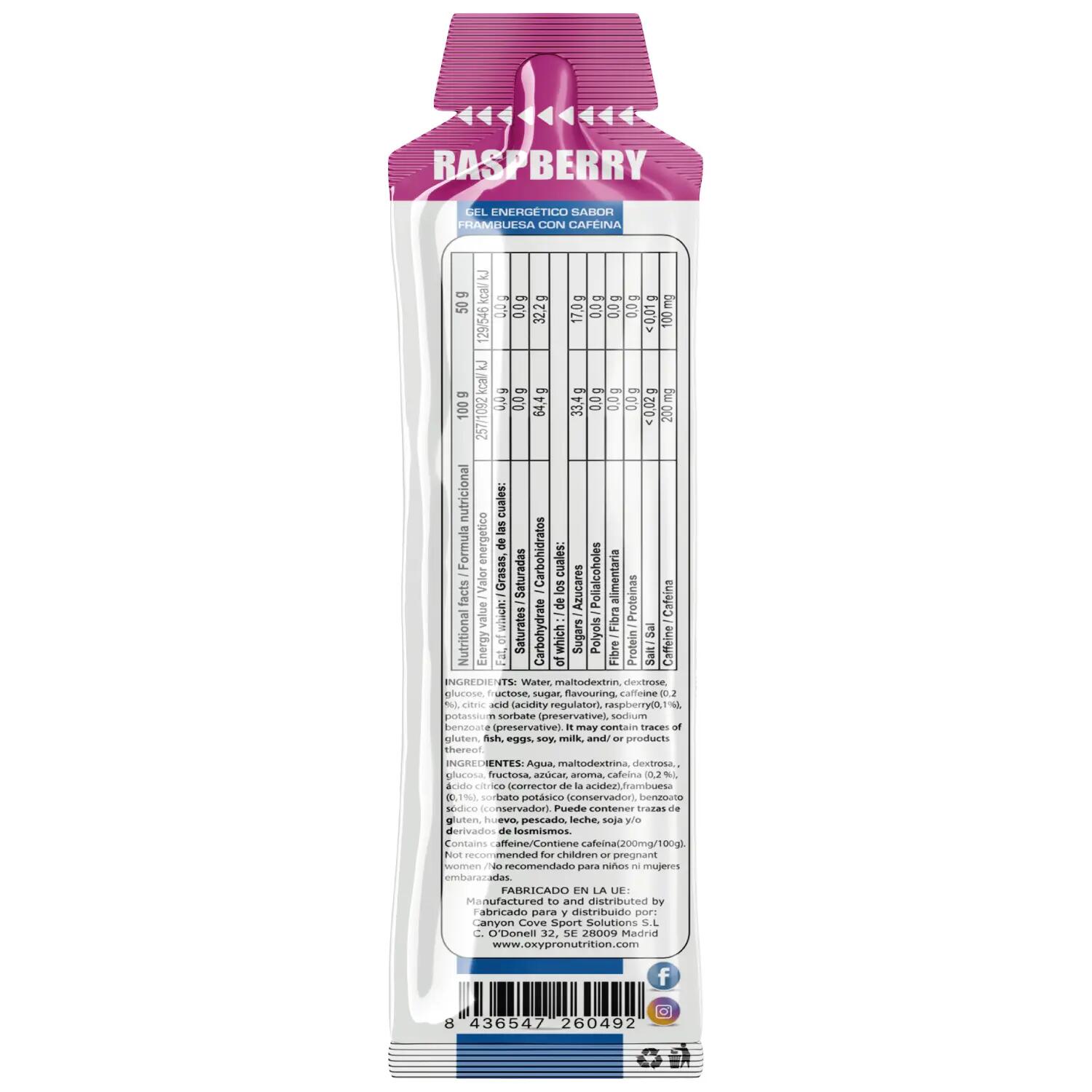 OXYPRO ENERGY GEL sabor Frambuesa con 100mg Cafeína Caja x 16 geles 3/3