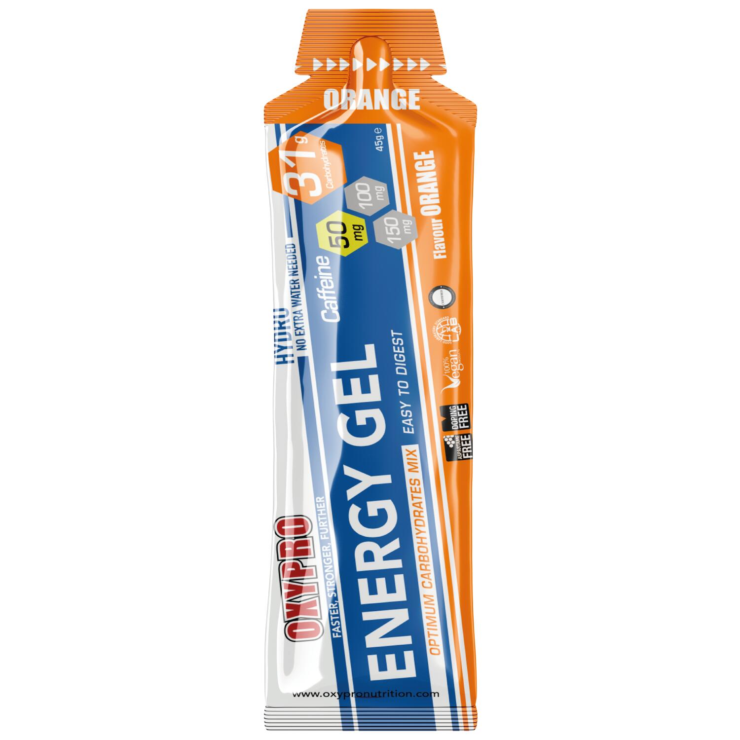 OXYPRO ENERGY GEL sabor Naranja con 50mg Cafeína Caja x 16 geles 2/3