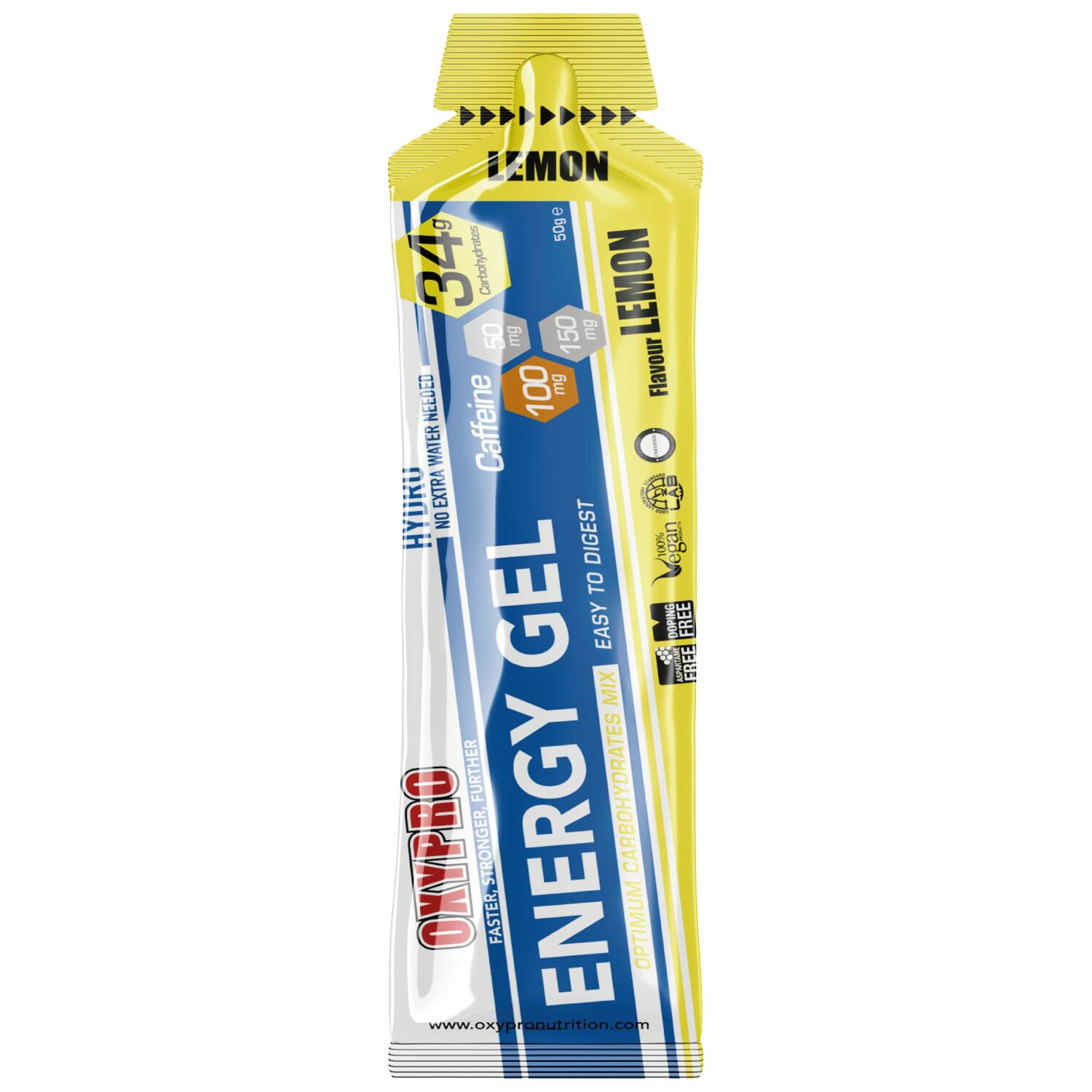 OXYPRO ENERGY GEL sabor Limón con 100mg Cafeína Caja x 16 geles 2/3