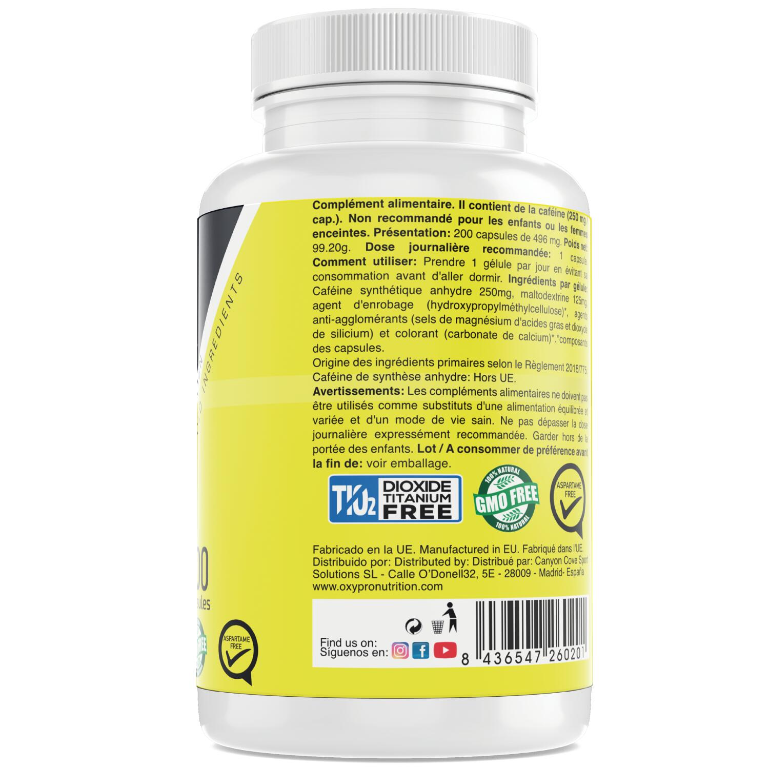 Cafeina 250 mg-200 cápsulas vegetales 2/3