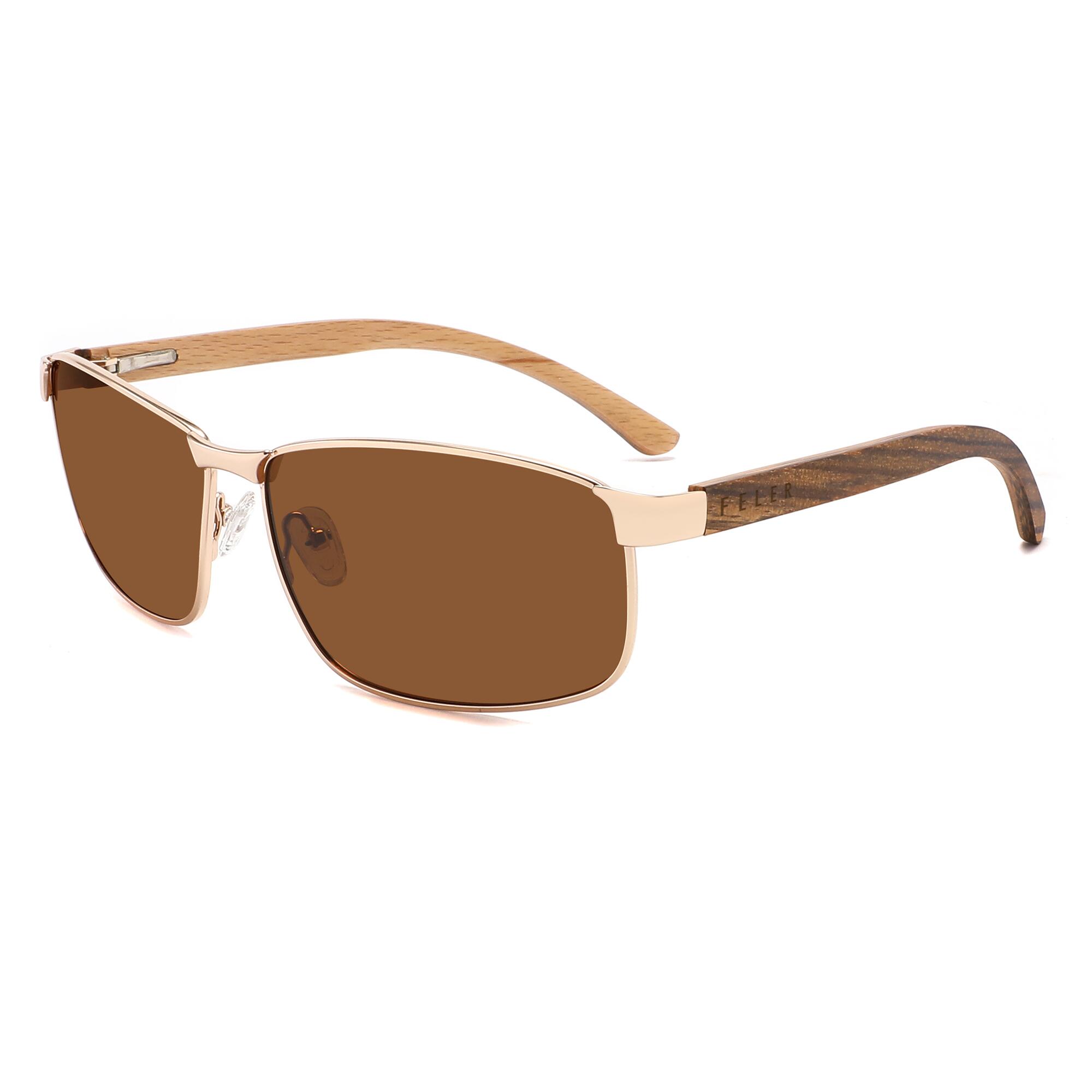 Feler - Lunettes De Soleil Unisex En Métal Feler 1815-2, Taille 62 Mm - Lunettes De Soleil - Jaune|marron - Taille Unique - Decathlon