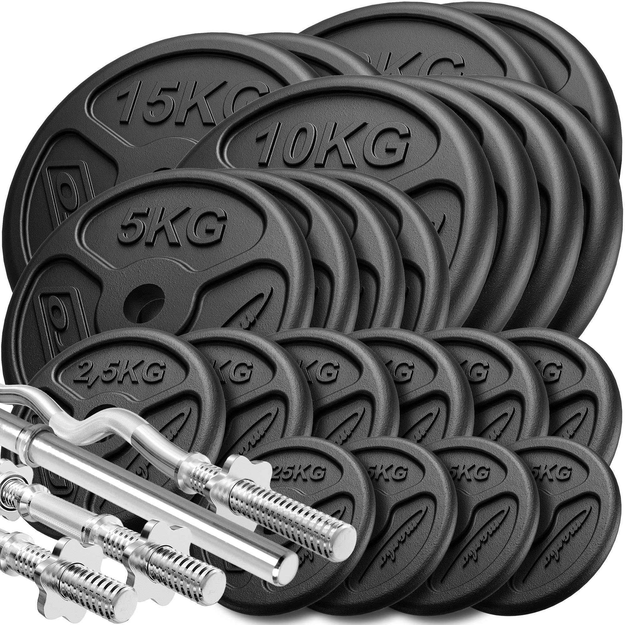 Marbo Sport - Kit De Barres D’haltères Renforcées Et De Disques Slim 173 Kg - Poids De Musculation - Noir - Decathlon
