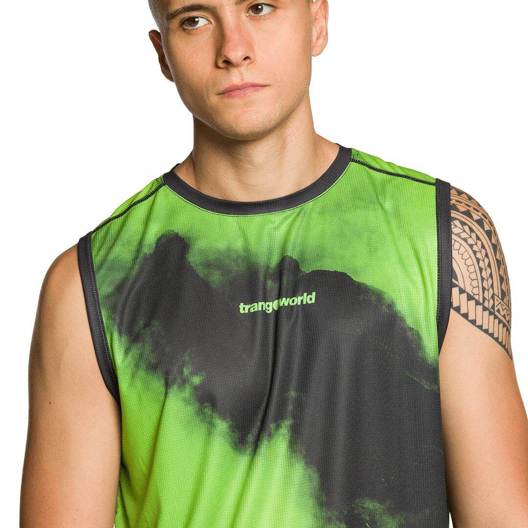 Camiseta sin mangas de Trail Running para Hombre Trangoworld Merles Verde/Negro 3/5