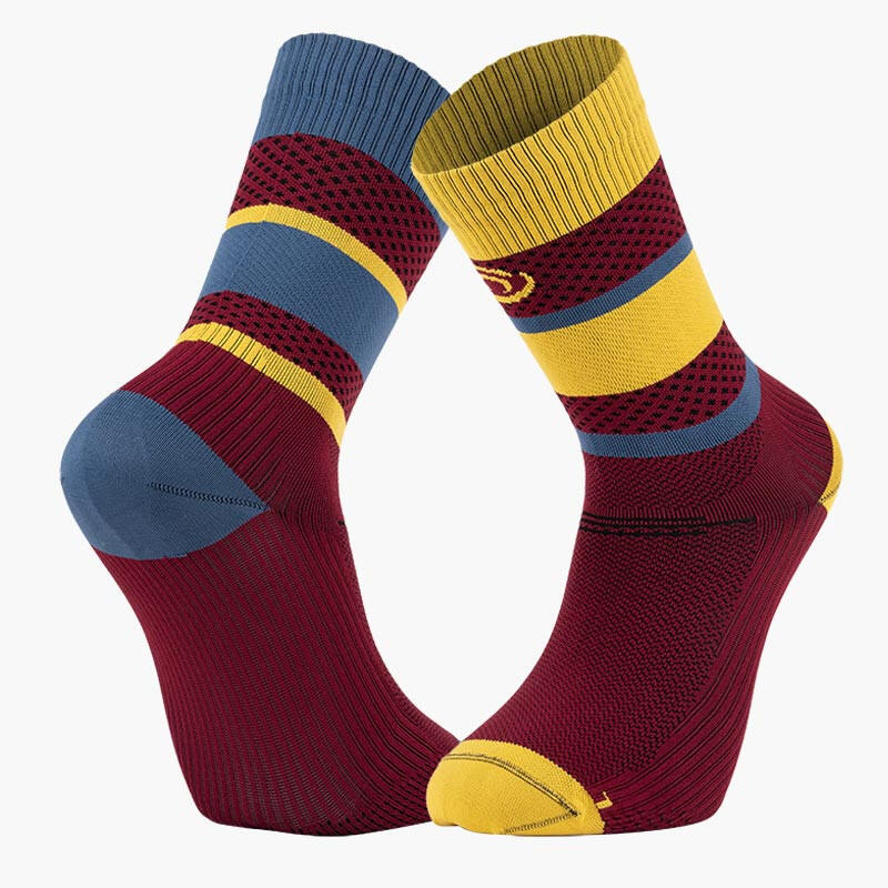Bv Sport - Chaussettes Light Run Bordeaux/jaune - Chaussettes - Bleu|jaune|rouge - 36/38 - Decathlon