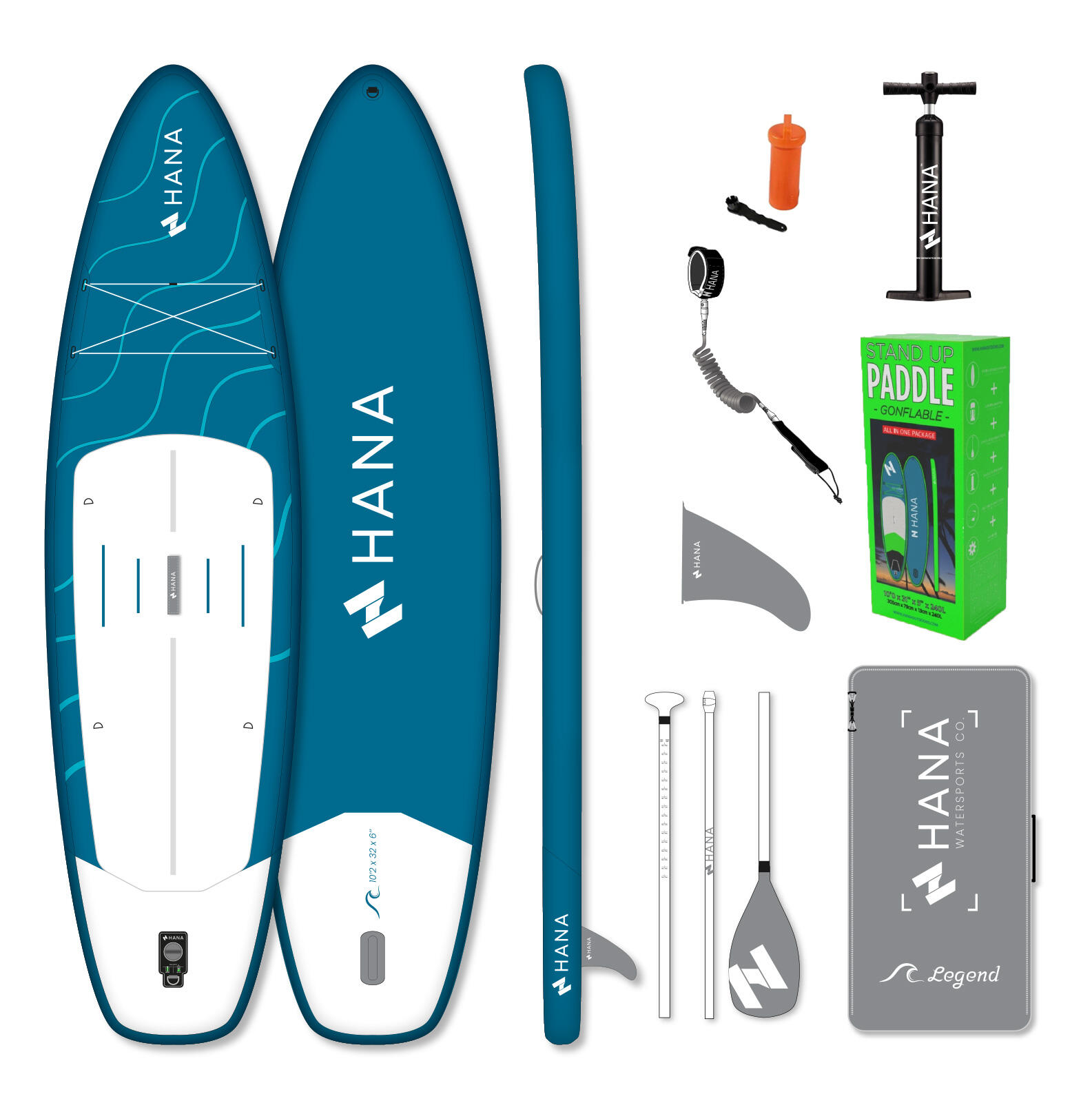 HANA OUTDOORS PACK opblaasbare stand-up paddle HANA LEGEND Marineblauw 10'2