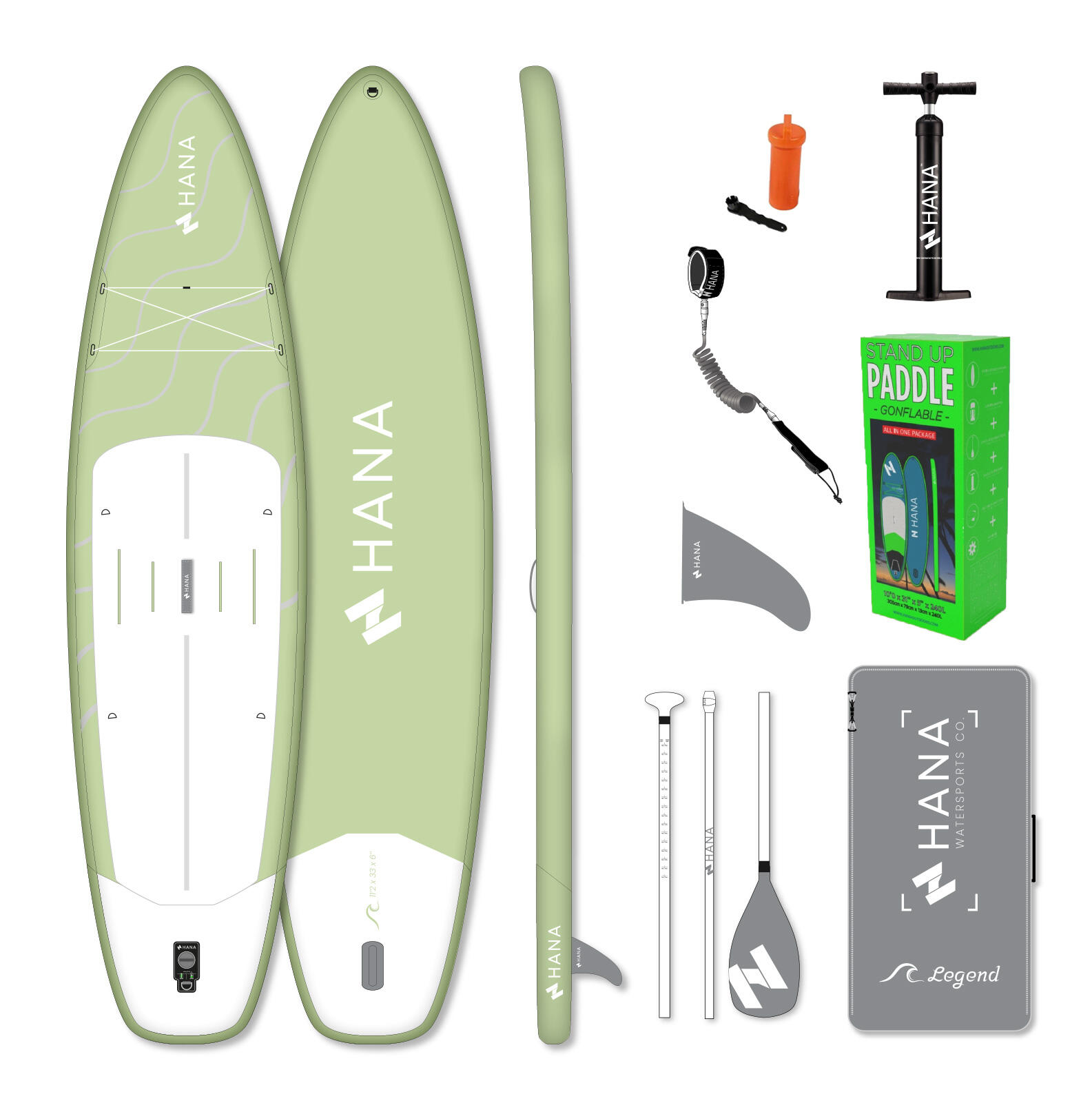 HANA OUTDOORS PACK aufblasbares Stand-Up Paddle HANA LEGEND Olivengrün 11'2