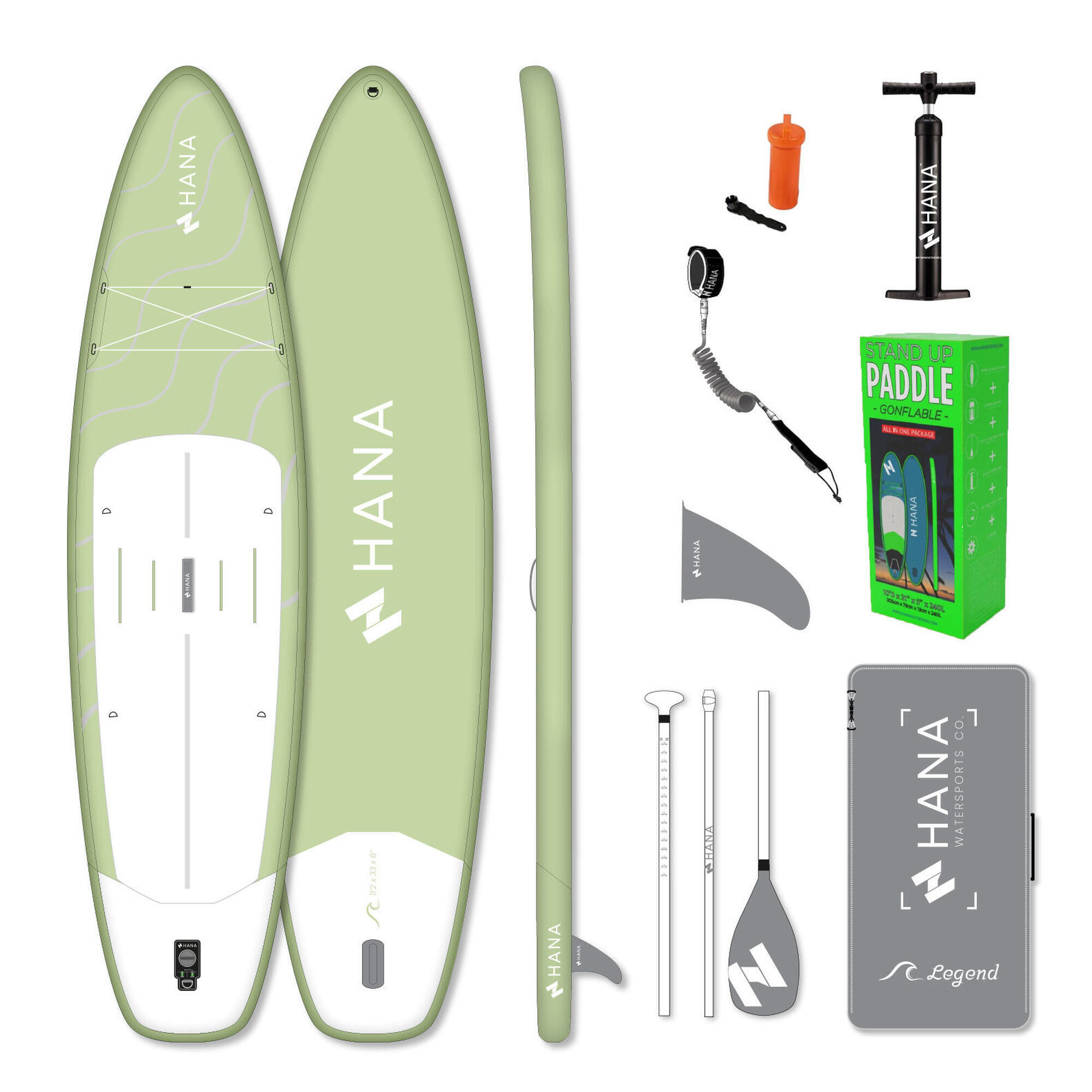 Hana Outdoors - Pack Stand Up Paddle Gonflable Hana Legend Olive 11'2 - Planche De Stand Up Paddle - Vert - Decathlon