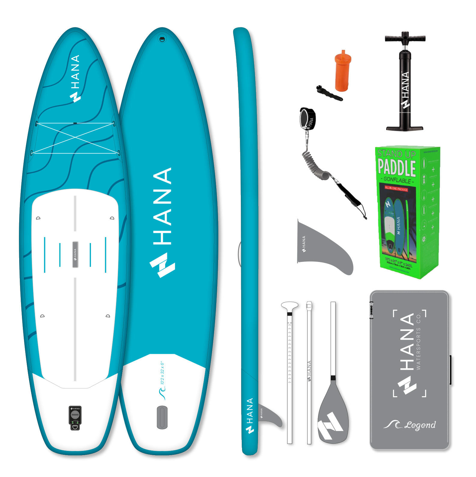 HANA OUTDOORS PACK opblaasbare stand-up paddle HANA LEGEND Turquoise 10'2