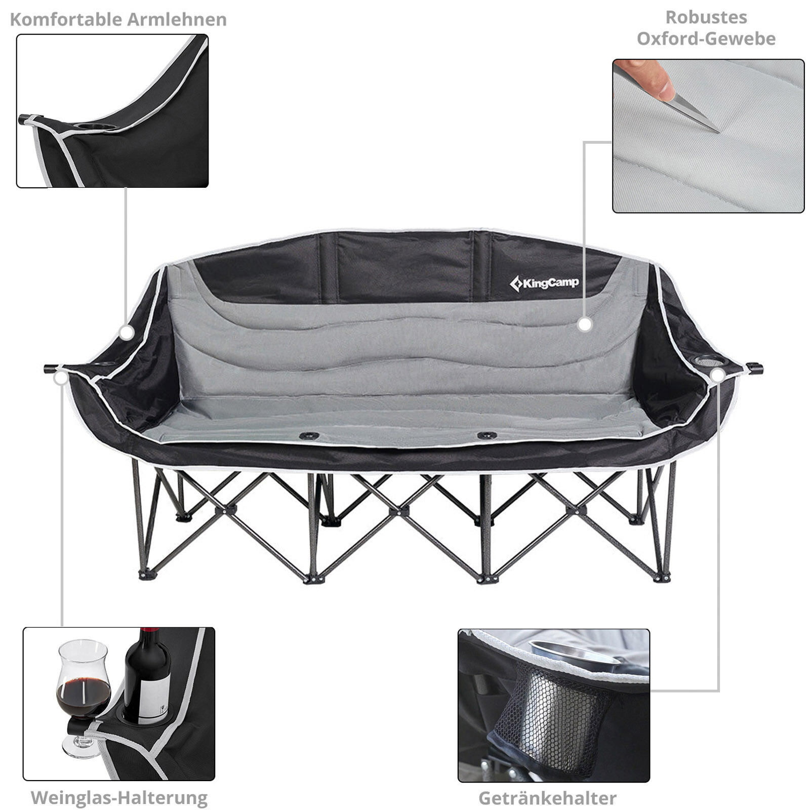 Camping Sofa Triple Deluxe Lounge 3 Personen Vouwstoel Bank 270 kg 4/5