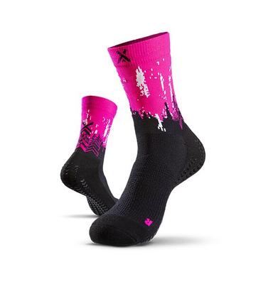 Soxpro padel anti verstuiking padel sokken zwart-fluo fuchsia