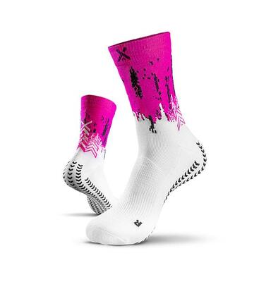 Soxpro padel anti verstuiking padel sokken wit-fluo fuchsia