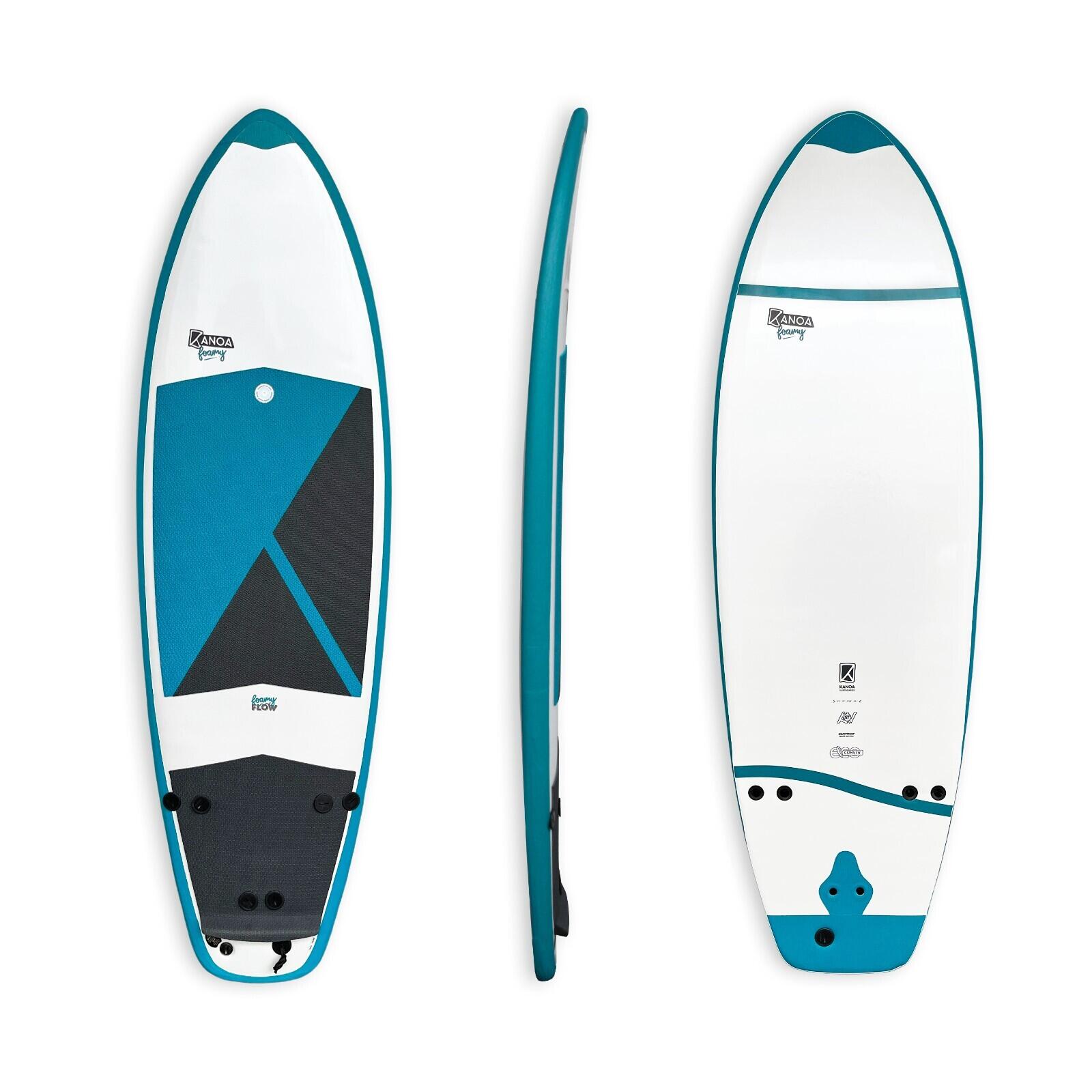 Kanoa Surfboards - Foamy Flow 5'0 Eva - Planche En Mousse Pour Le Surf De Rivière - Planche De Surf - Blanc|bleu - Decathlon