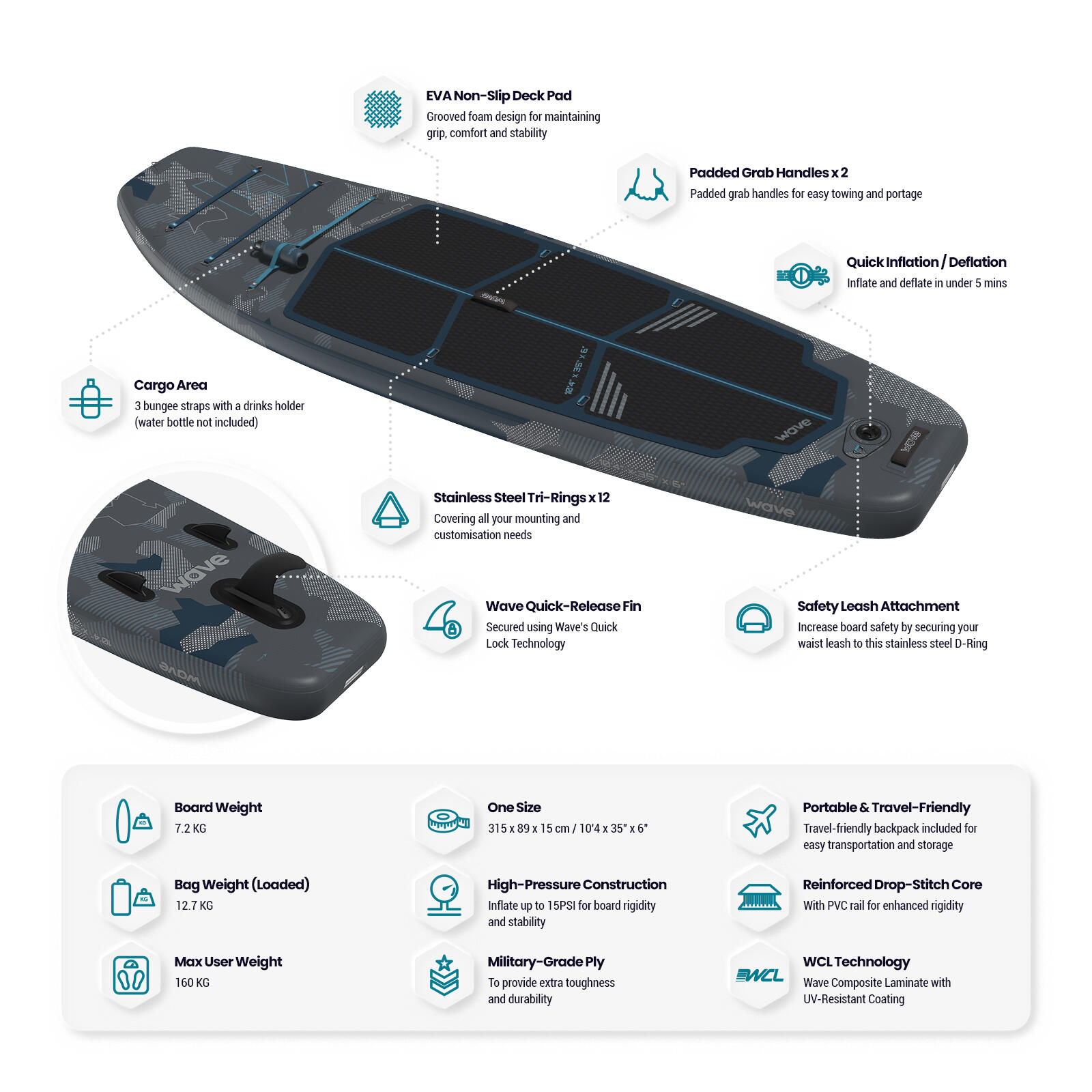Wave Recon SUP Inflatable Paddleboard 3/6