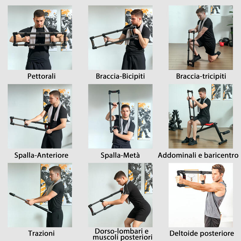 SPORTNOW Extensor Piept cu Rezistență Reglabilă între 10-80kg, 80x22x5 cm, Negru