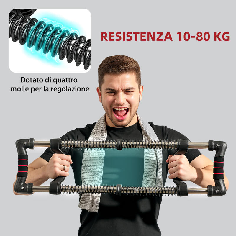 SPORTNOW Extensor Piept cu Rezistență Reglabilă între 10-80kg, 80x22x5 cm, Negru