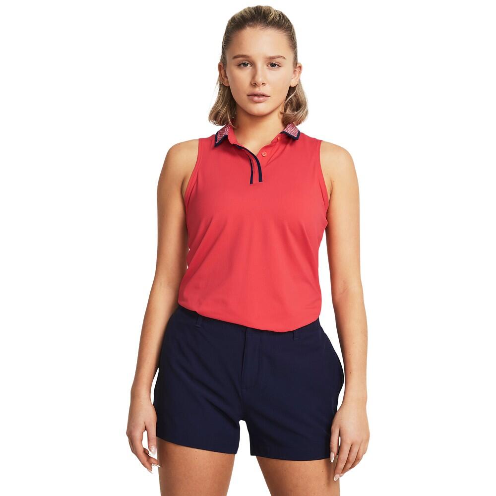 Dames Mouwloze Polo Under Armour Iso-Chill SL Rood Solstice 4/4