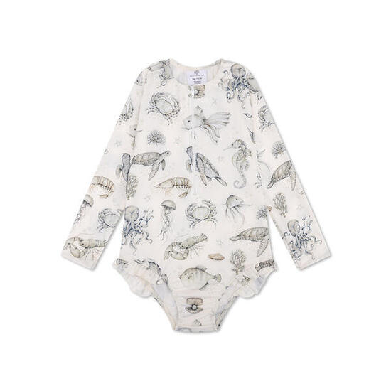 Swim Essentials Costume intero bambina con maniche UV per bambine - Verde/Bianco
