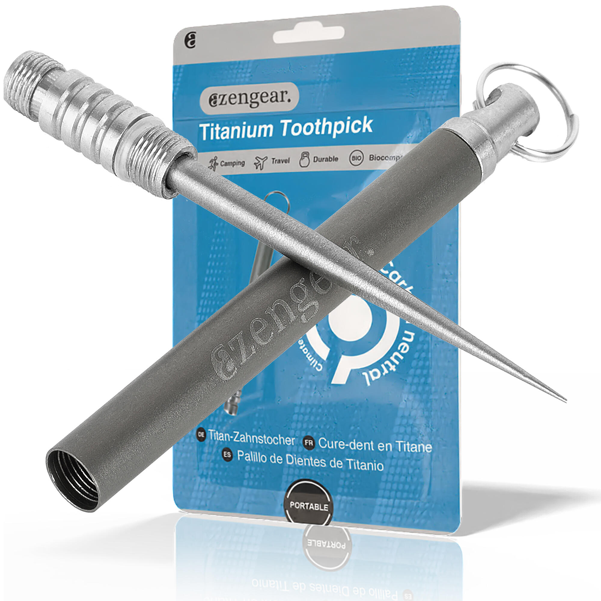 Azengear - Titane Cure-dents Porte-clés De Poche - Métal, Léger, Portable, Réutilisable - Kit De Survie - Taille Unique - Decathlon