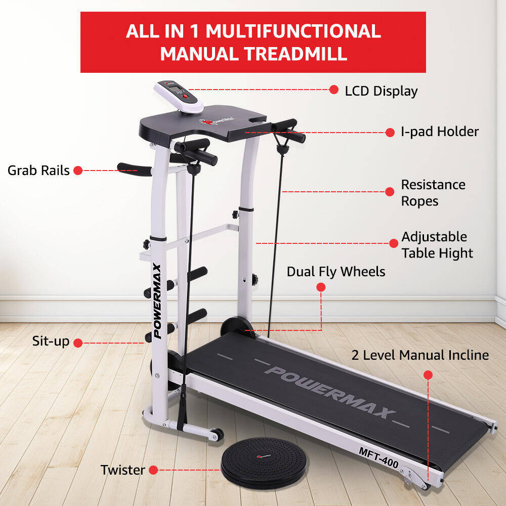 PowerMax Fitness MFT-400 Non-Electric Manual Treadmill For Home Use with Multifunction (Jogger, Twister, Sit-Up, Ropes), 2-Level -  5